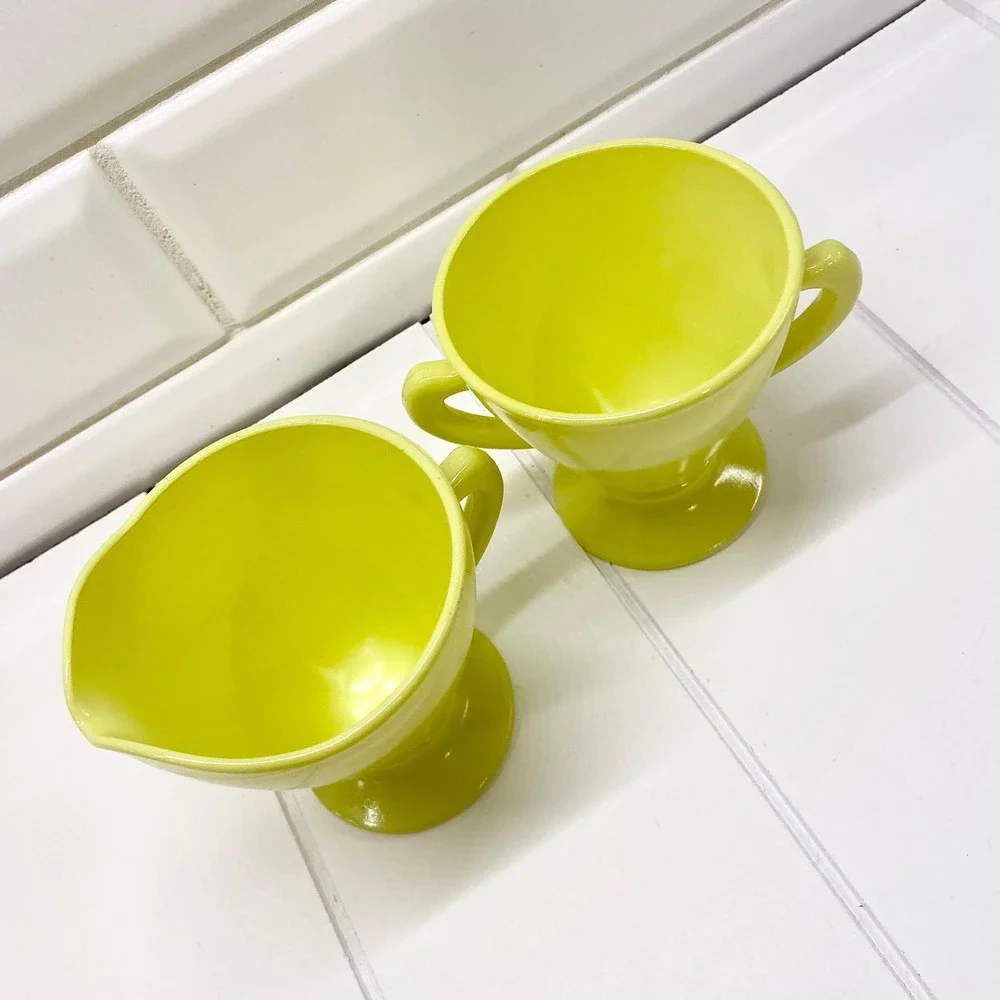 Vintage Hazel Atlas Chartreuse Cream and Sugar Set
